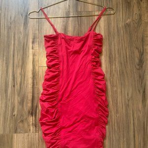 OH POLLY - RED RUCHED DRESS